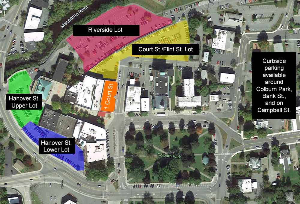 An aerial view of parking options in Lebanon, NH.